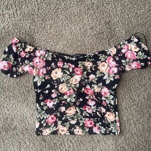 Ambiance Black and Pink Ruffled Crop Blouse